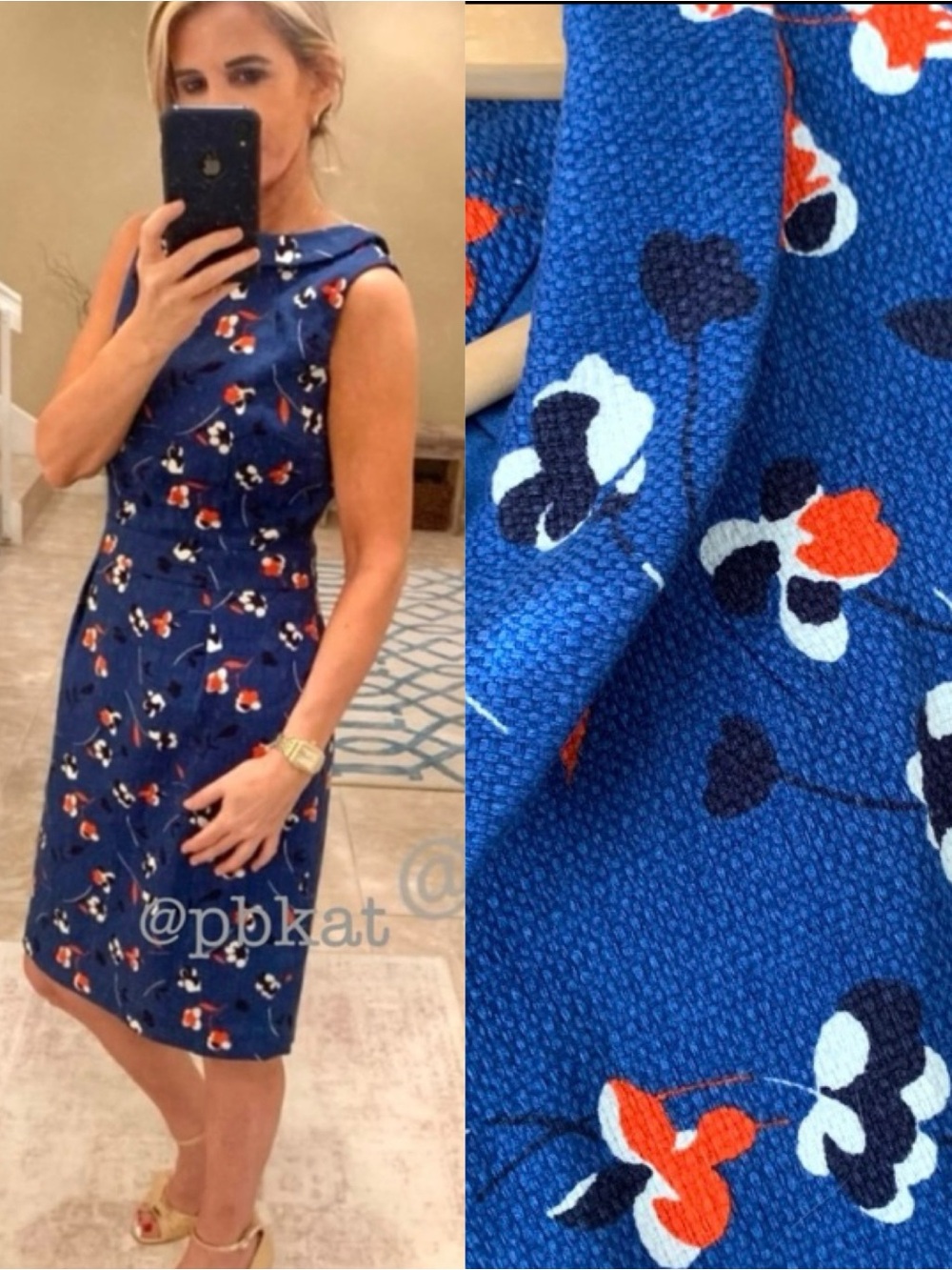 Boden Martha Blue Fitted Jackie O Red Floral Dress
